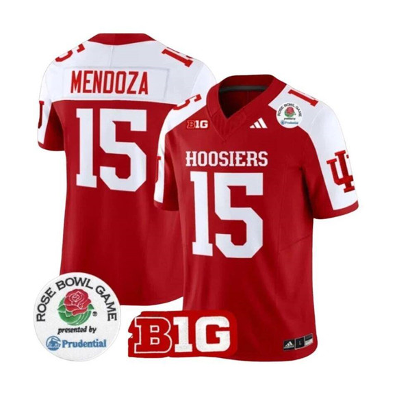Men's Indiana Hoosiers #15 Fernando Mendoza Red/White 2025 F.U.S.E. Rose Bowl Stitched Football Jersey